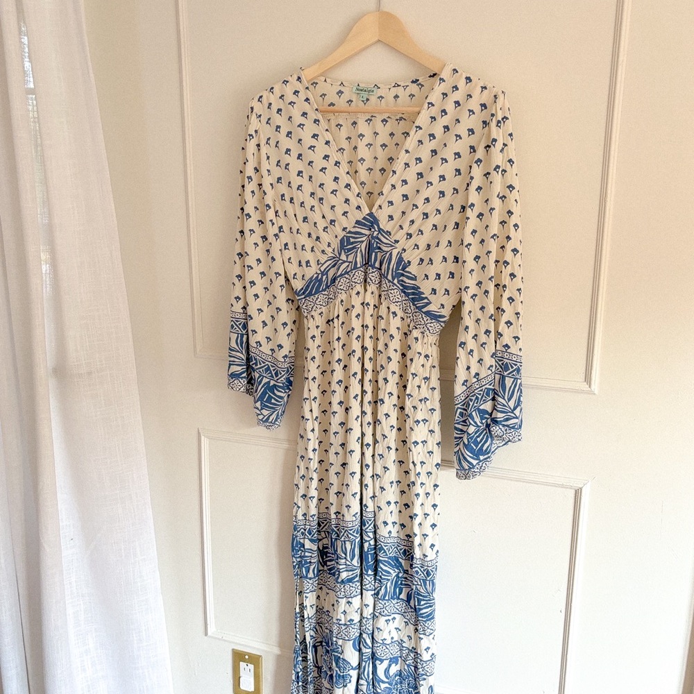Nostalgia Blue and White Maxi Dress